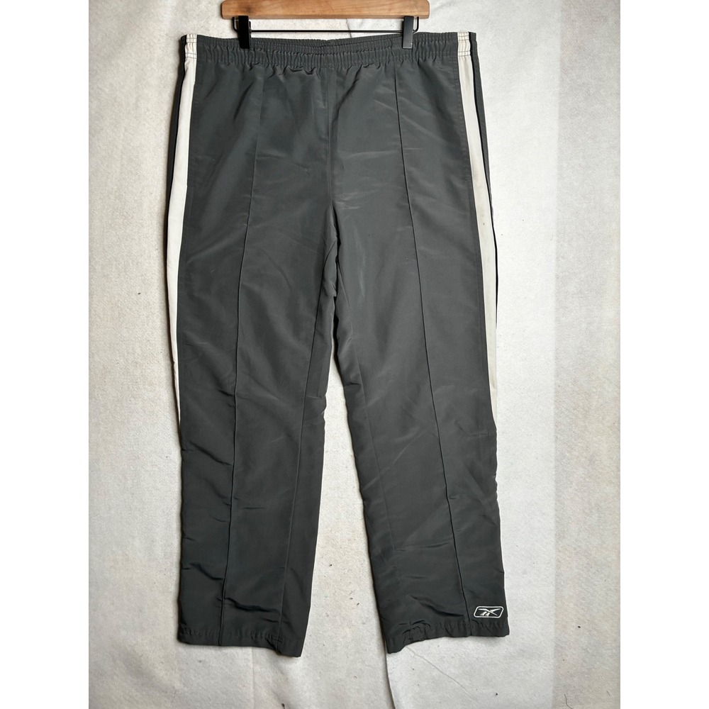 VTG‎ Reebok Mens Track Pants Gray White Stripe Elastic Waist Size Medium 40x31